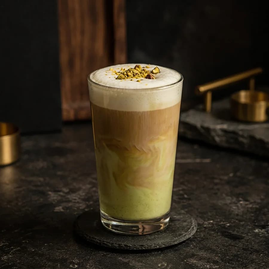 Kumpelpause — Pistazien Latte · Haselnuss Krokant · Milchschaum